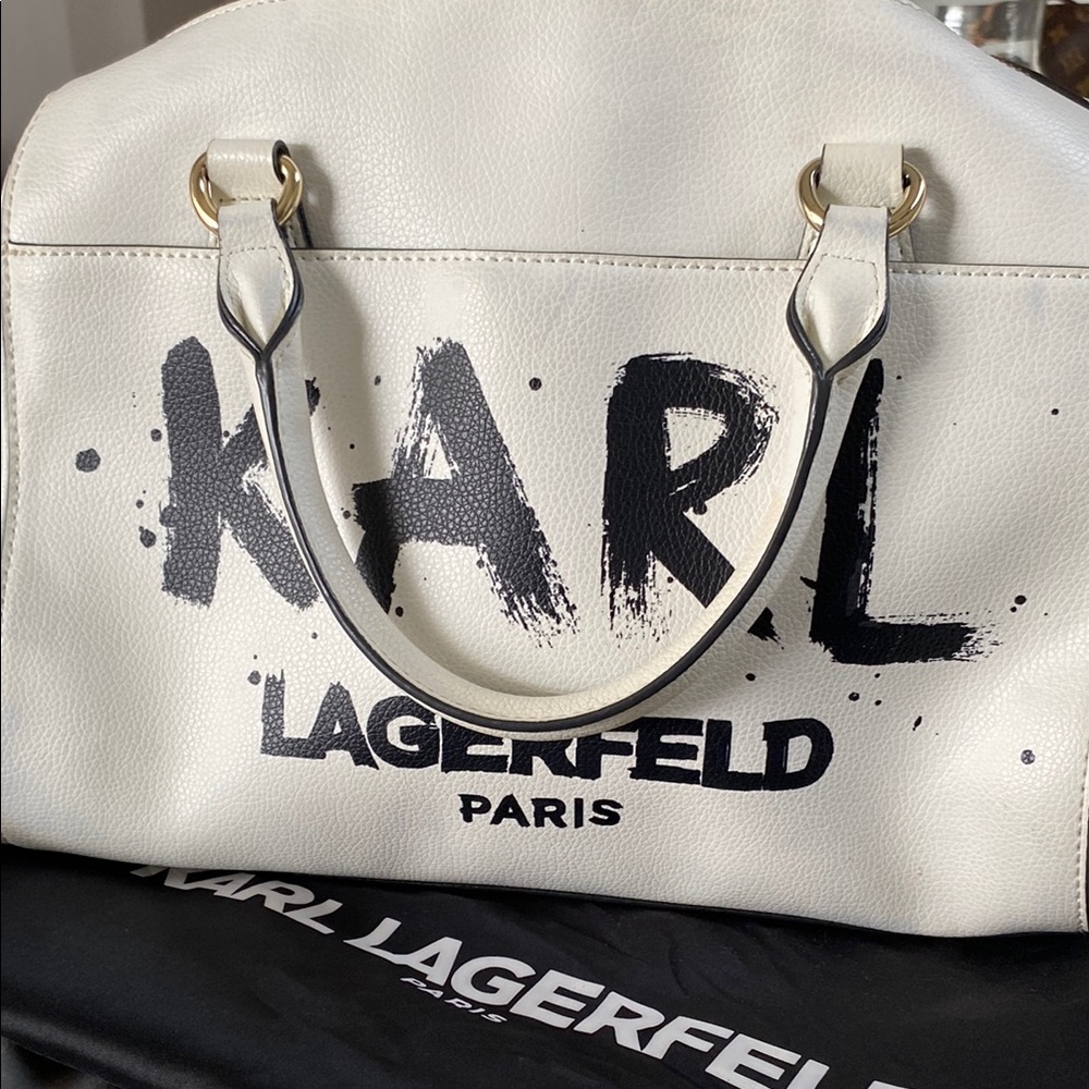 Karl Lagerfeld White and Black Logo Satchel
